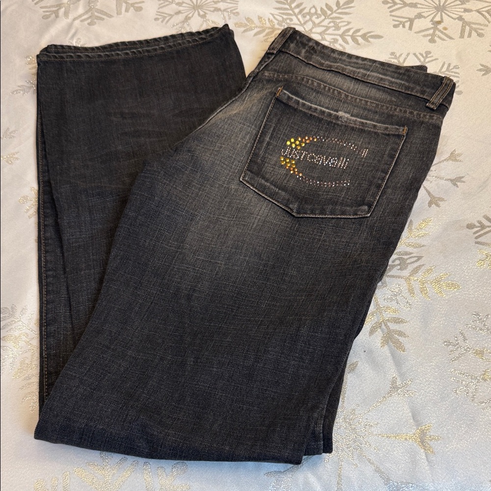 Vintage Roberto Cavalli Studded Logo Bootcut Jeans 32x34  EU 46 Dark Wash Italy